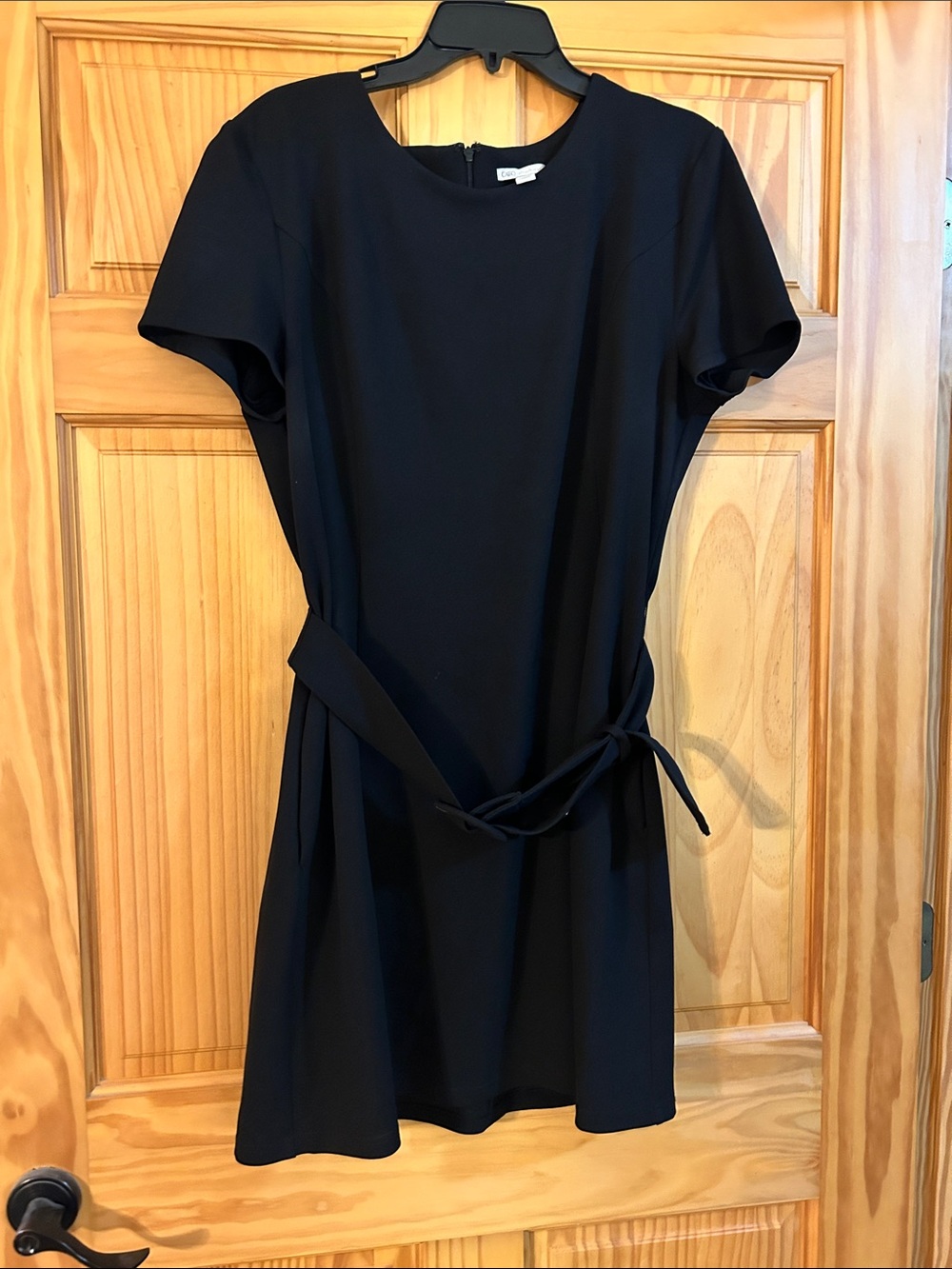 Cato Black Short-Sleeve Belted Mini Dress